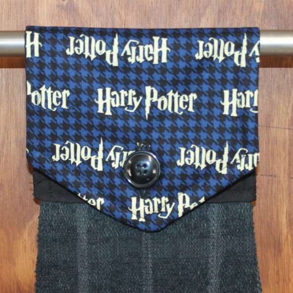 HARRY POTTER BLACK & BLUE PRINT HANDMADE HANGING KITCHEN TOWEL COTTON TOWEL - Picture 1 of 4